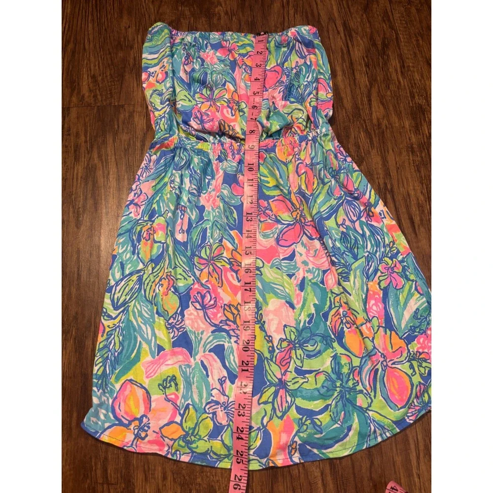 Lilly Pulitzer Strapless Smocked Mini Dress Tropical Floral XS Vacation Resort - Picture 4 of 7